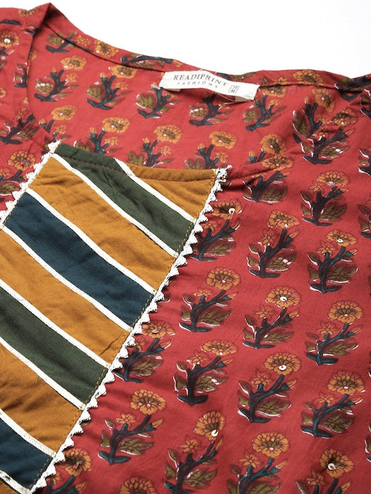 Readiprint Fashions Women Floral Printed Gotta Patti Cotton Kurta