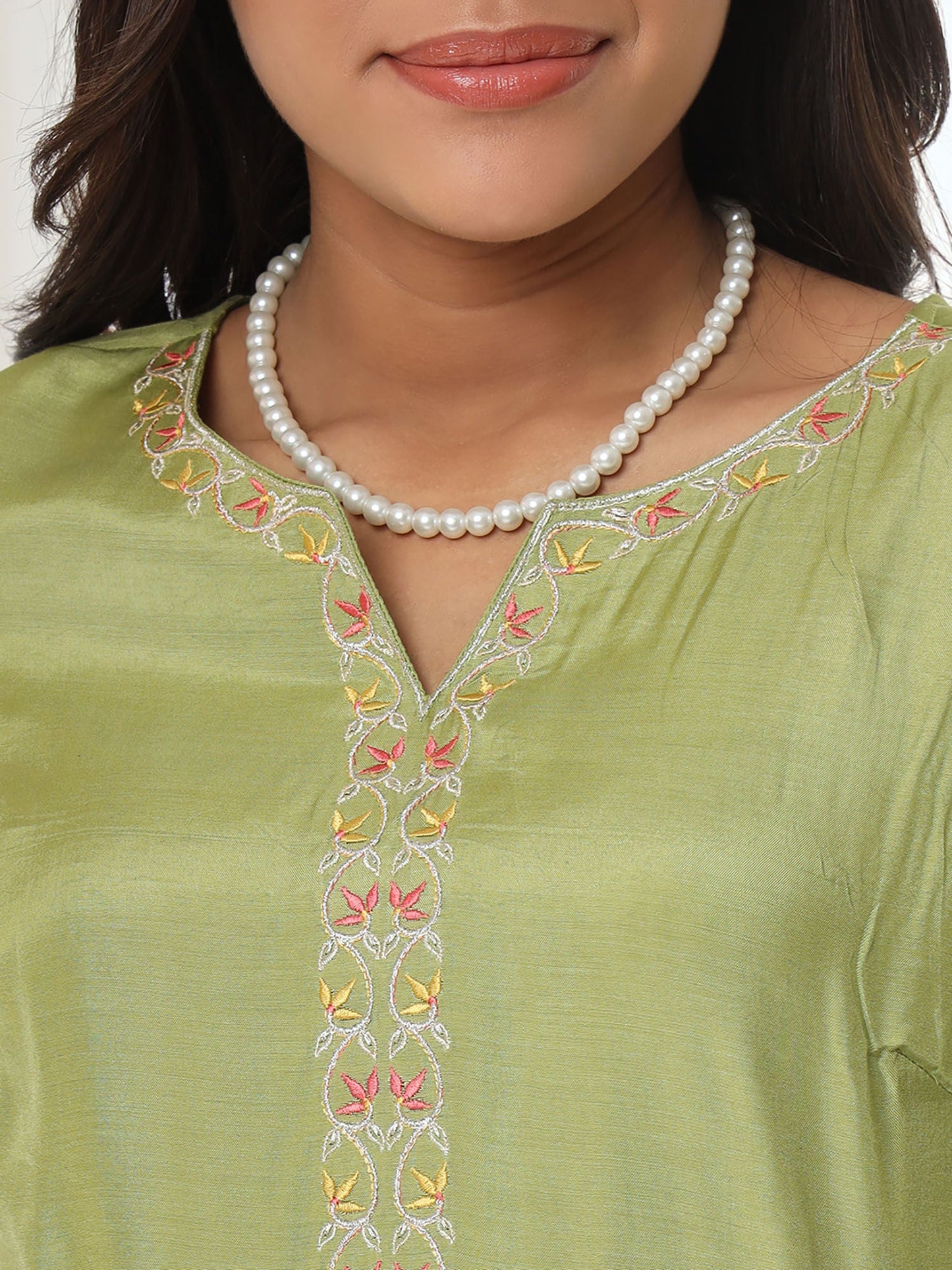 Heeposh Green Embroidered A-Line Kurta & Pant with Printed Chanderi Dupatta (Set of 3)