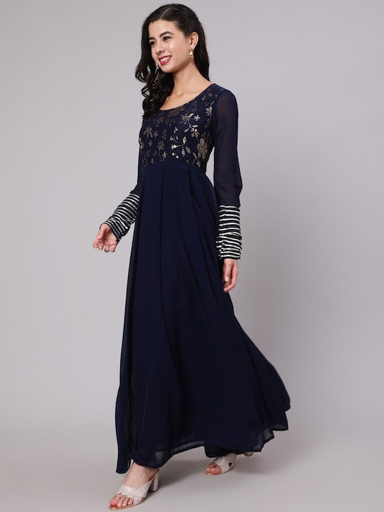 AKS Couture Sequin Embellished Georgette Maxi Dress