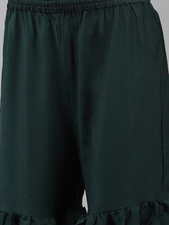 Yufta Women Teal Green Ethnic Motifs Yoke Design Sequinned Kurta with Sharara & Dupatta