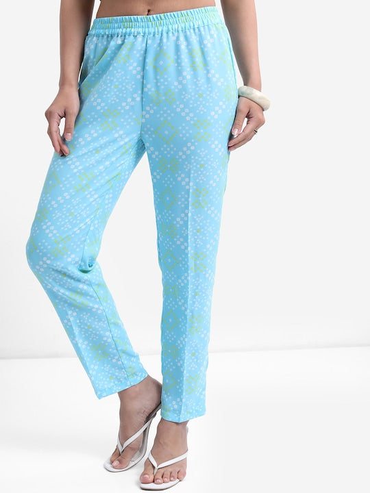 Vishudh Blue Bandhani Printed Flared Sleeves Kaftan With Trousers