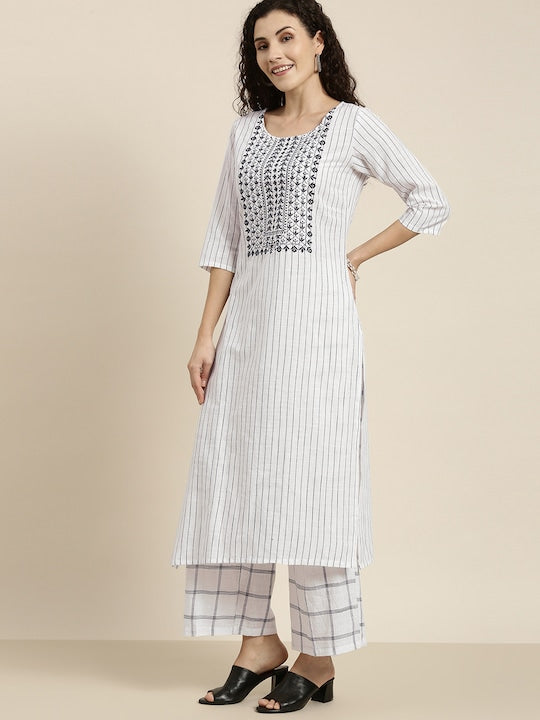 Vishudh Women Off-White Printed Kurta with Palazzos