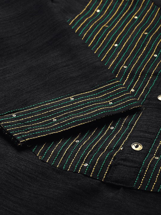 House of Pataudi Women Black Yoke Design Rozana Kurta