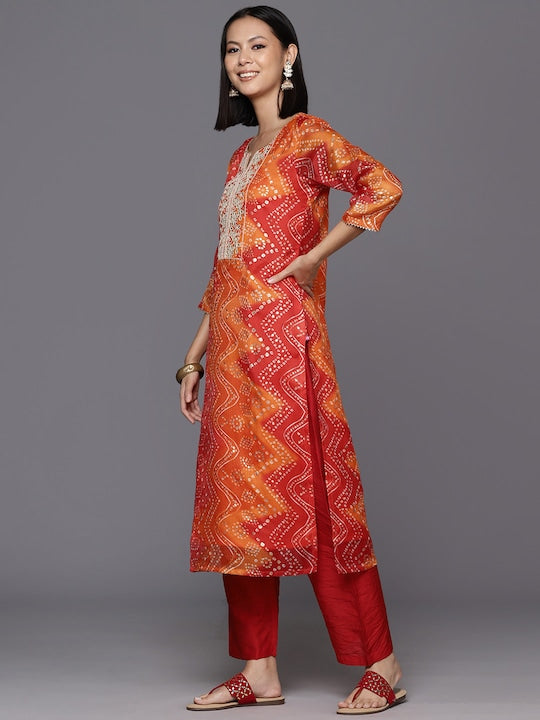 Varanga Women Bandhani Printed Kurta With Trousers & Dupatta