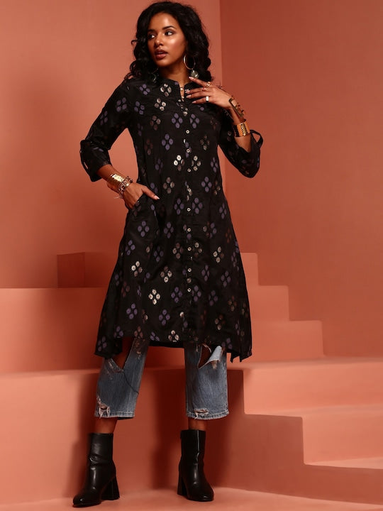 IMARA Ethnic Printed Mandarin Collar A-Line Kurta