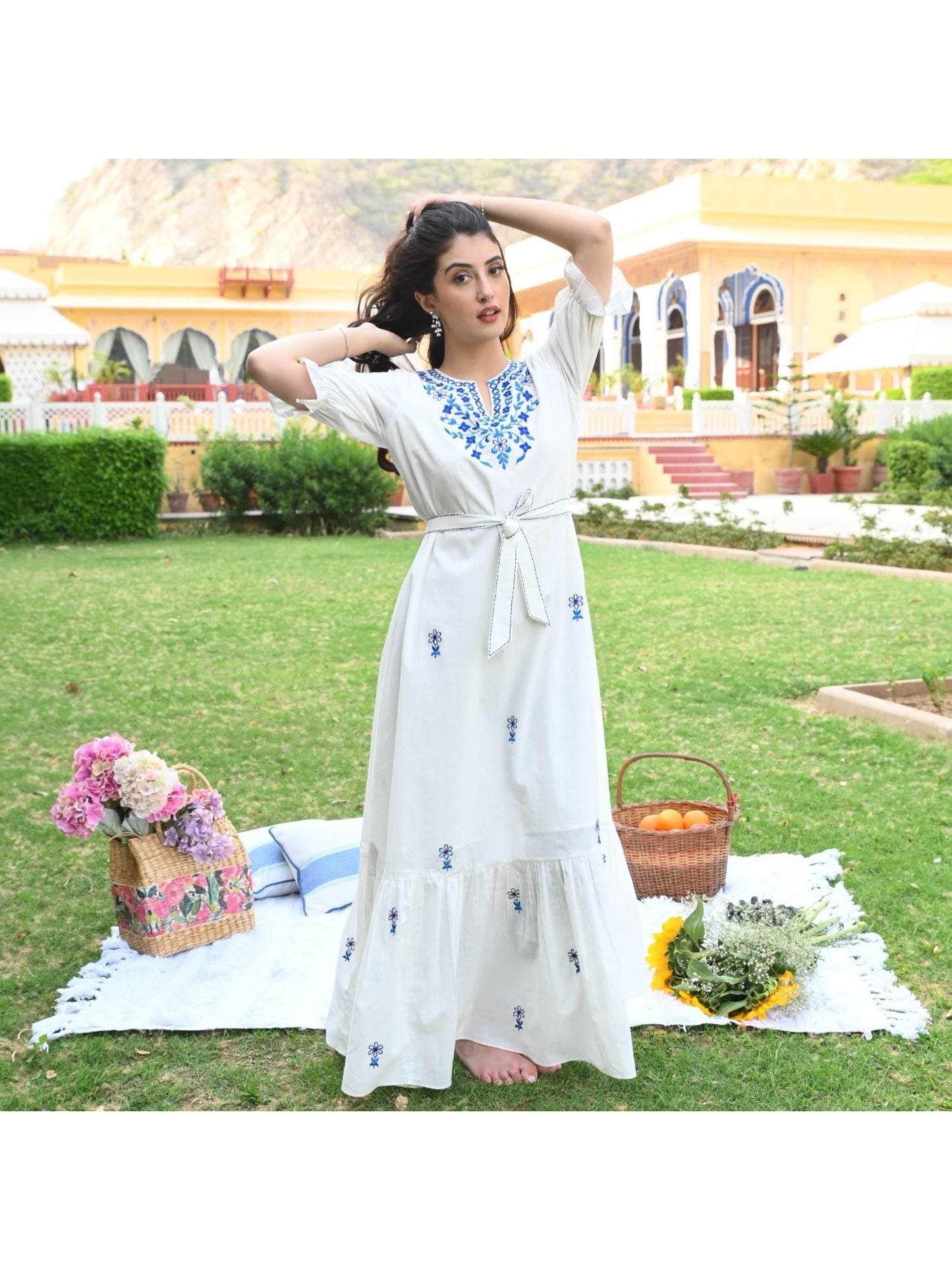 Urbanstree White Maxi Dress With Belt (Set of 2)