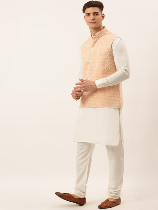 Jompers Men Orange Pure Cotton Kurta with Churidar