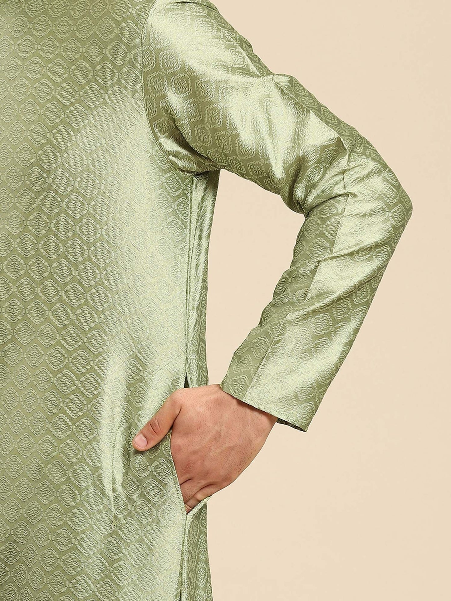 Amodh by Kisah Men Olive Kurta (Set of 2)