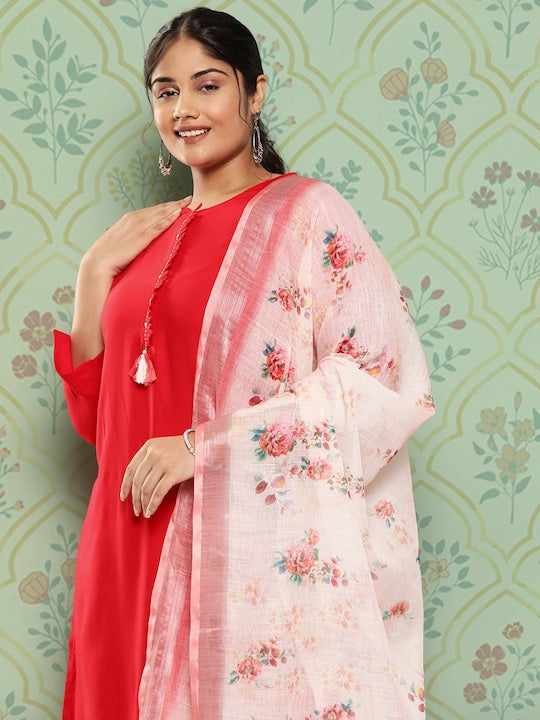 Yufta Plus Size Kantha Work Kurta with Trousers & With Dupatta
