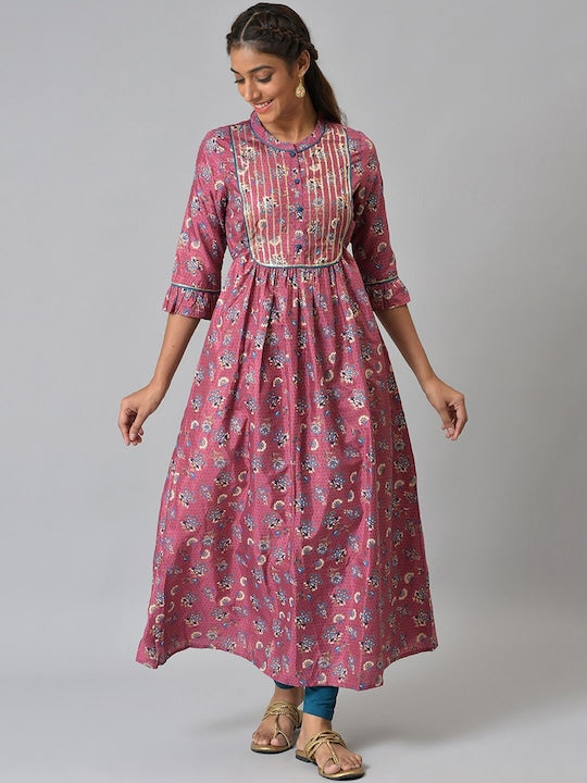 Aurelia Women Pink Ethnic Motifs Printed Anarkali Kurta