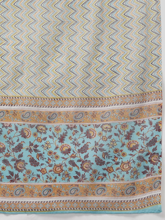 Yufta Women Floral Printed Beads & Stones Pure Cotton Kurta with Trousers & With Dupatta