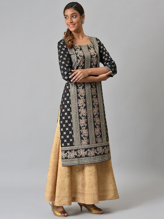 Aurelia Ethnic Motifs Printed Sequinned Straight Kurta