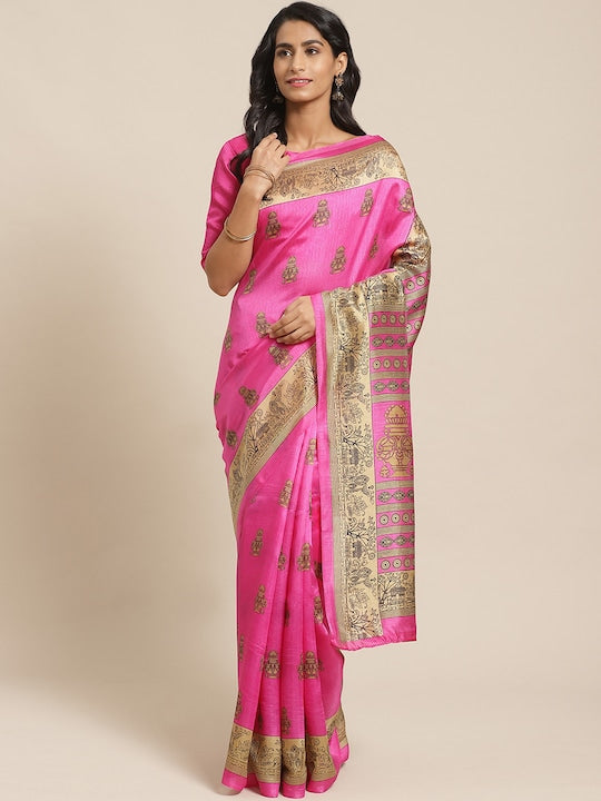 Saree mall Pink & Beige Printed Saree