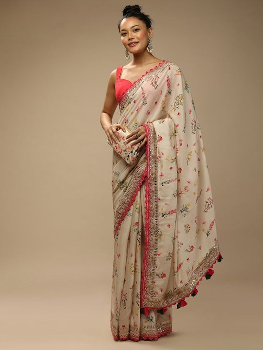 Sangria Floral Embellished Chiffon Saree