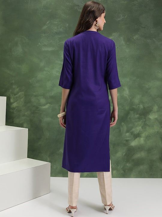 Vishudh Purple Chevron Embroidered Straight Kurta