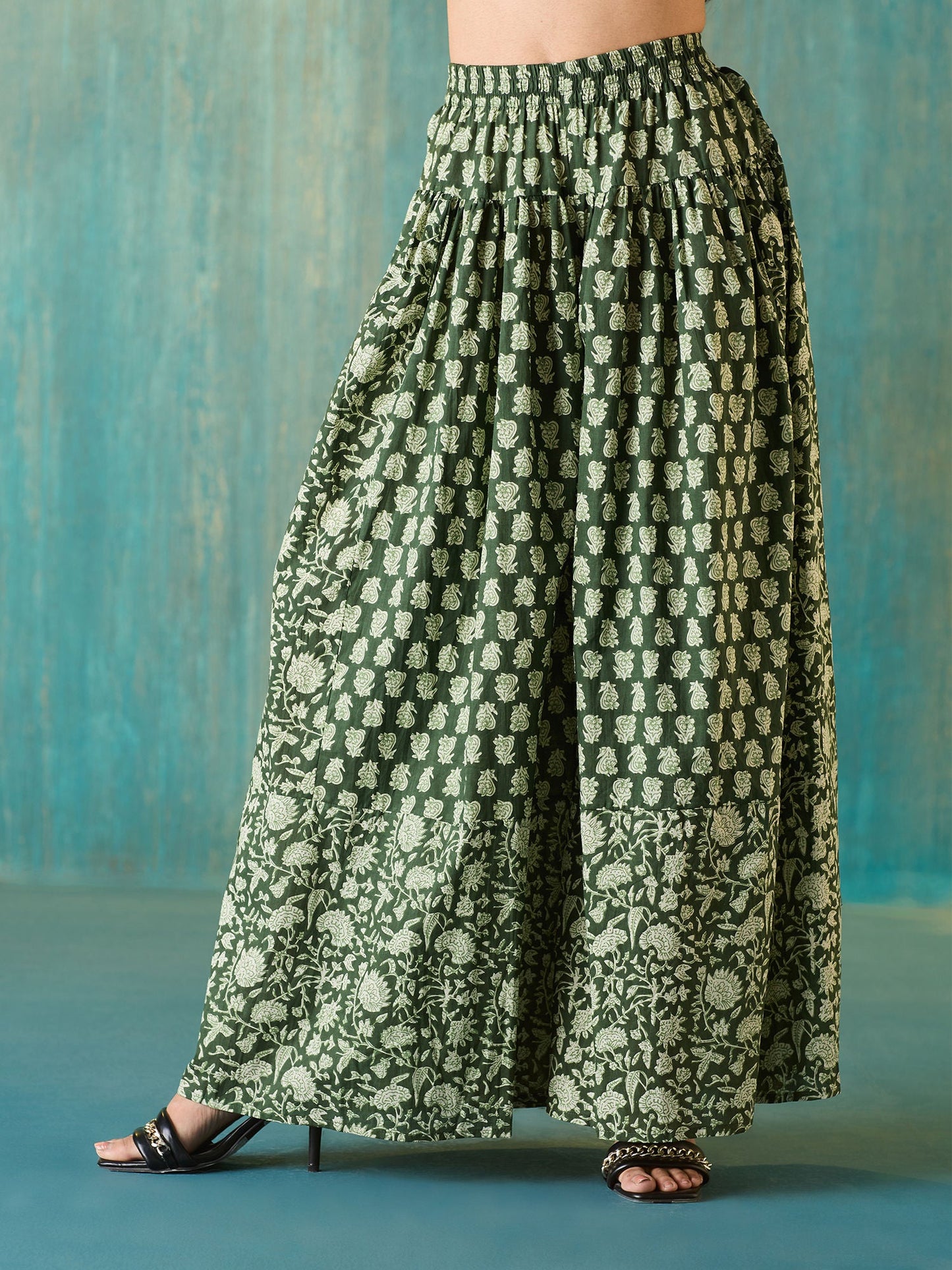 Likha Green Rustic Printed Flared Co-ord Set LIKSKD135 (Set of 2)