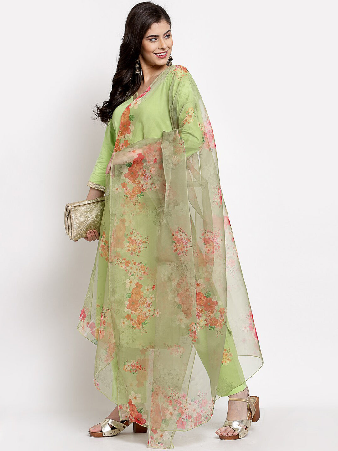 Myshka Women Green Regular Pure Cotton Kurta with Trousers & With Dupatta