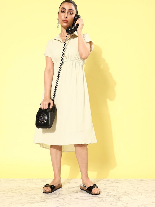 All about you Shirt Collar Solid Romance Ramble Lace stories A-Line Dress