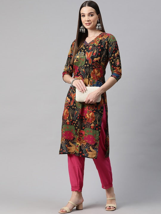 Readiprint Fashions Floral Printed Sequinned Pure Cotton Kurta