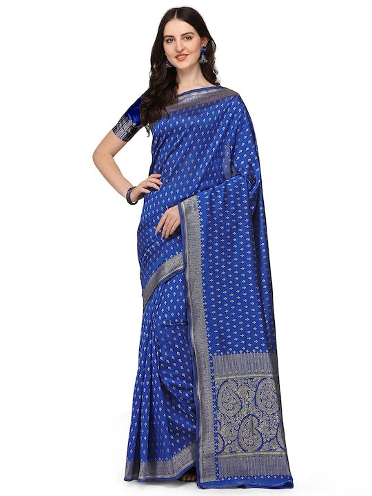 Anjaneya Sarees Blue & Gold-Toned Woven Design Art Silk Banarasi Saree