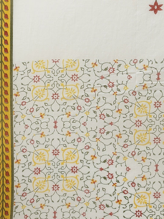 Yufta Women Mustard Yellow Ethnic Motifs Printed Regular Pure Cotton Kurta with Trousers & With Dupatta