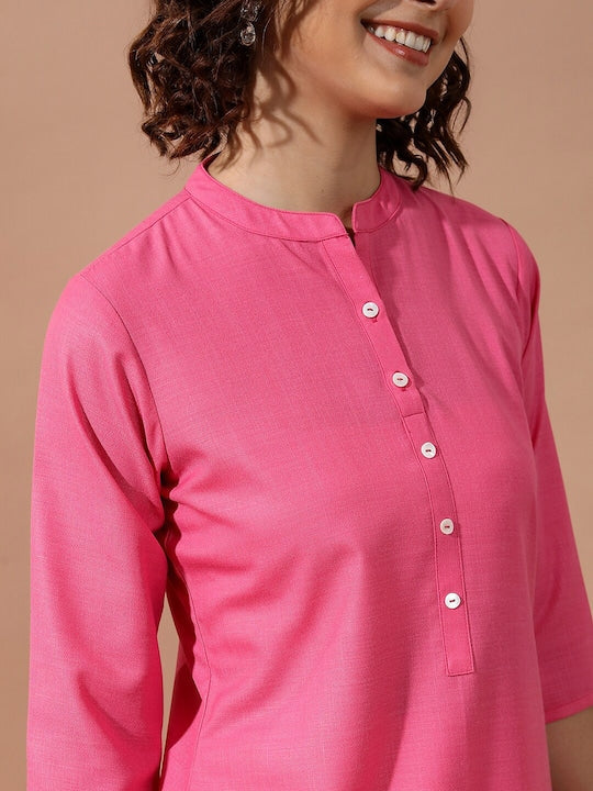 Vishudh Mandarin Collar Short Straight Kurta With Dhoti Pants