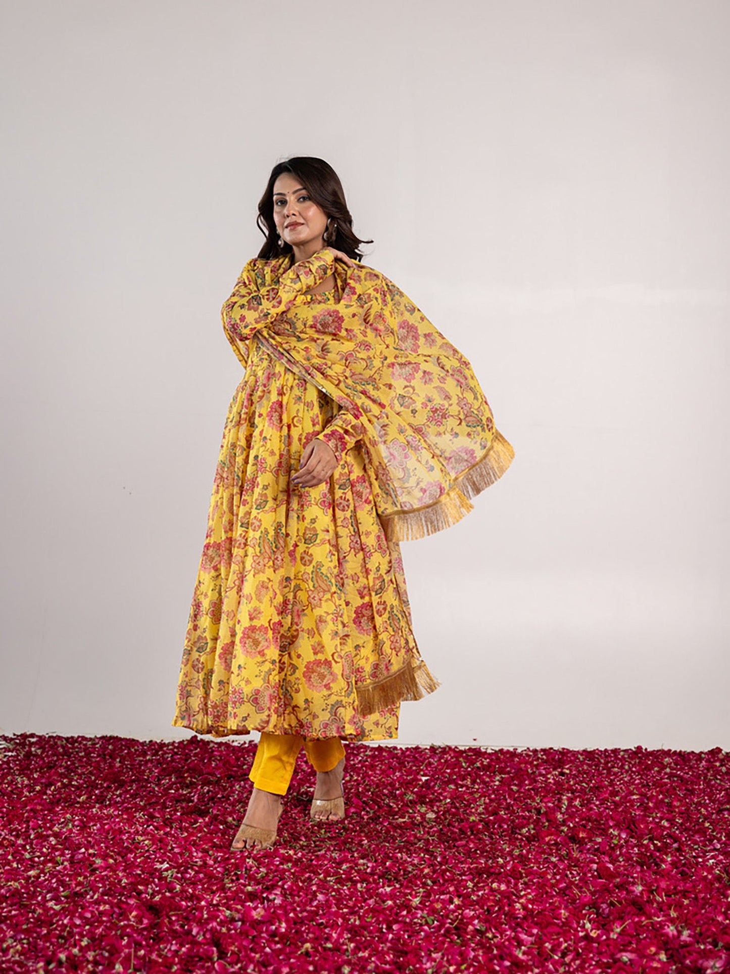 ONEWE INDIA Vishwa Anarkali Kurta with Churidar & Dupatta (Set of 3)