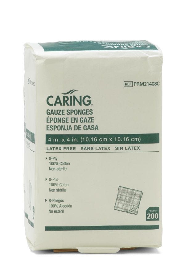 Medline Caring Woven Non-Sterile Gauze Sponges: 4" x 4", 8 ply, 4000 Count