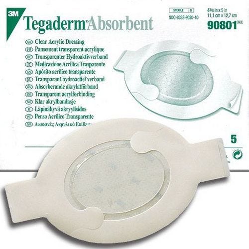 Tegaderm 90801 Absorbent Clear Acrylic Dressing, Box of 5