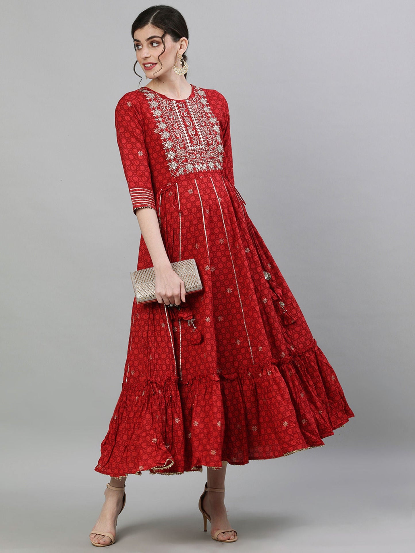 ISHIN Red Mirror Work Kurta