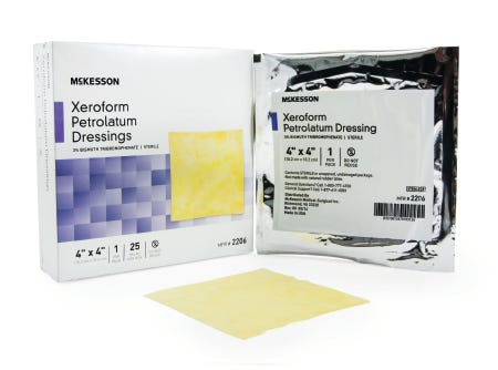 Xeroform Petrolatum Dressing McKesson 2206 4 X 4 Inch Gauze Bismuth Tribromophenate Sterile. Box of 25.