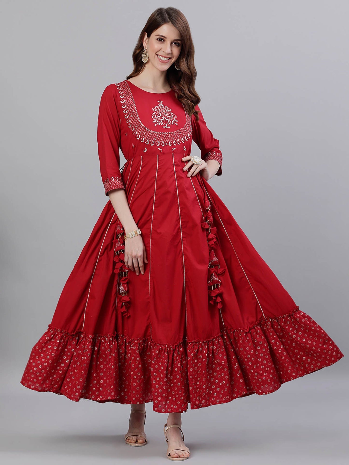 ISHIN Red Embroidered Kurta