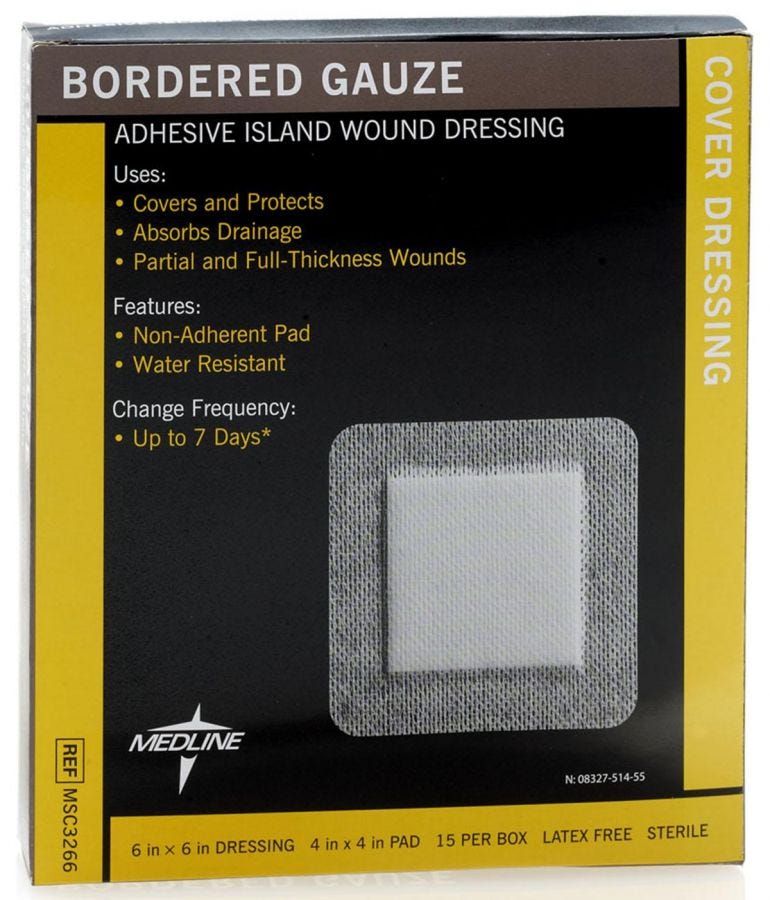Sterile Bordered Gauze, 6" X 6" with 4" x 4" Pad, Box of 15