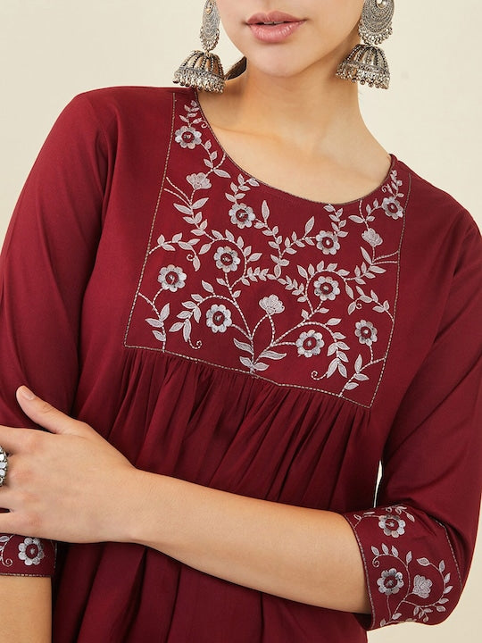 Soch Floral Embroidered Tunic With Gathers