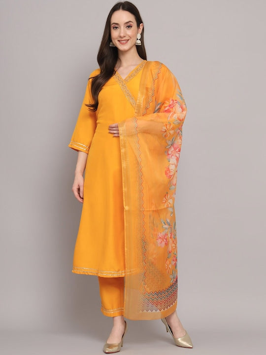 Myshka Angrakha Gotta Patti Pure Silk Kurta With Trousers & Dupatta