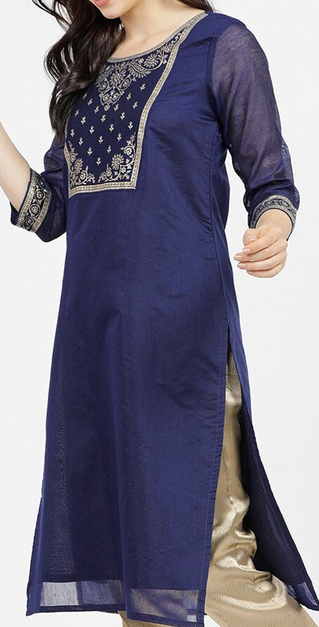 Vishudh Women Blue Ethnic Motifs Printed Straight Kurta