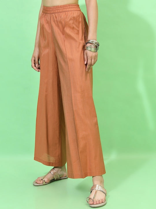 Vishudh Women Rust Floral Printed Kurta with Palazzos