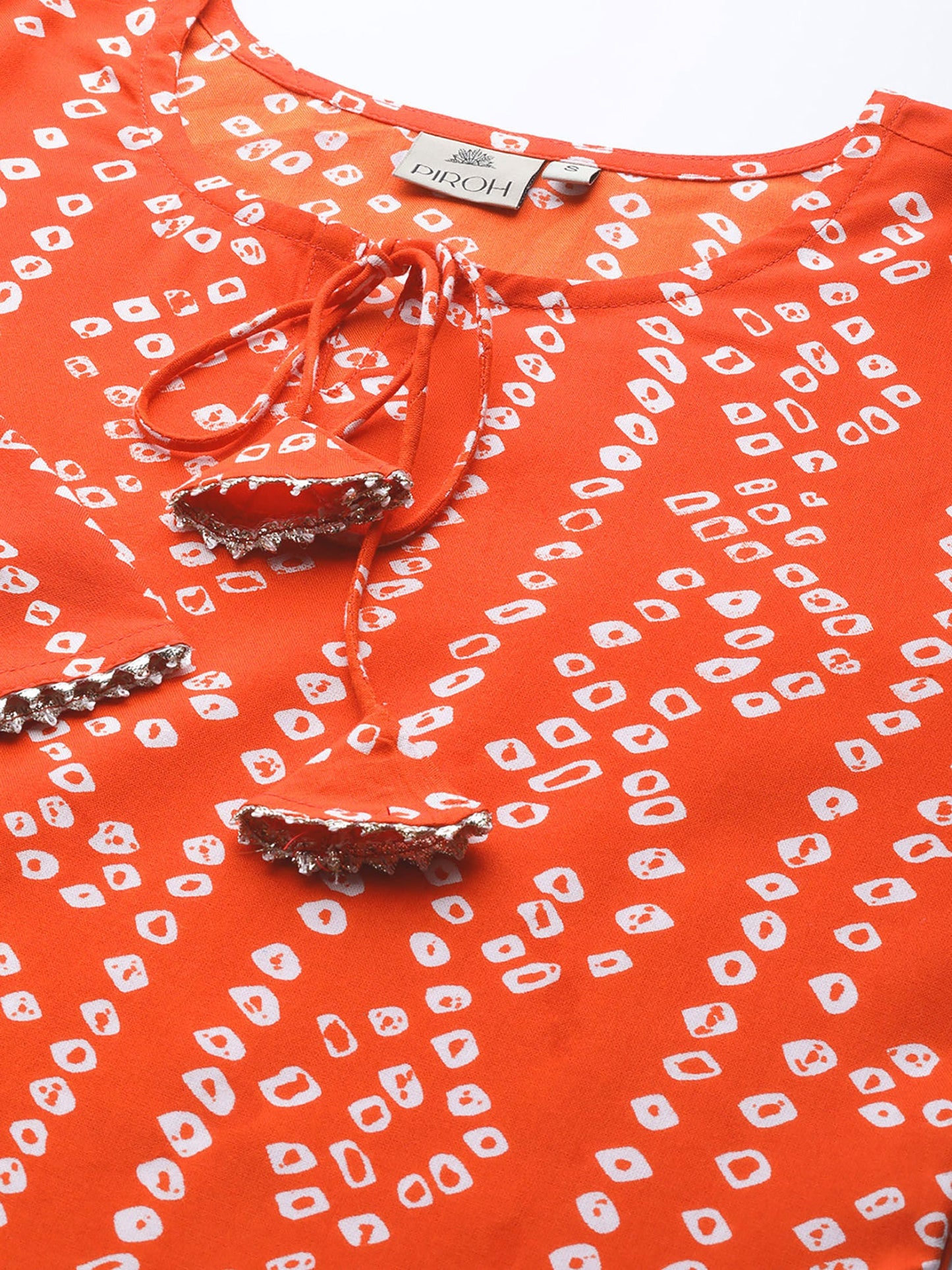 PIROH Womens Rayon Bandhani Print Straight Kurta Orange