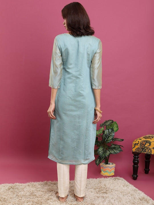 Vishudh Floral Yoke Design Zari Straight Kurta