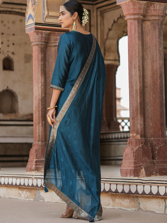 Scakhi Ethnic Motifs Woven Design Regular Kurta With Trousers & Dupatta