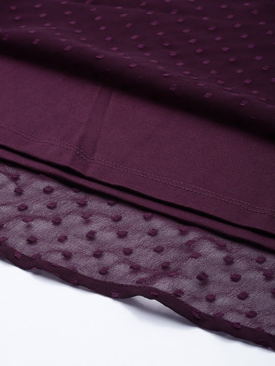 All about you Women Burgundy Self Design Fit And Flare Dress