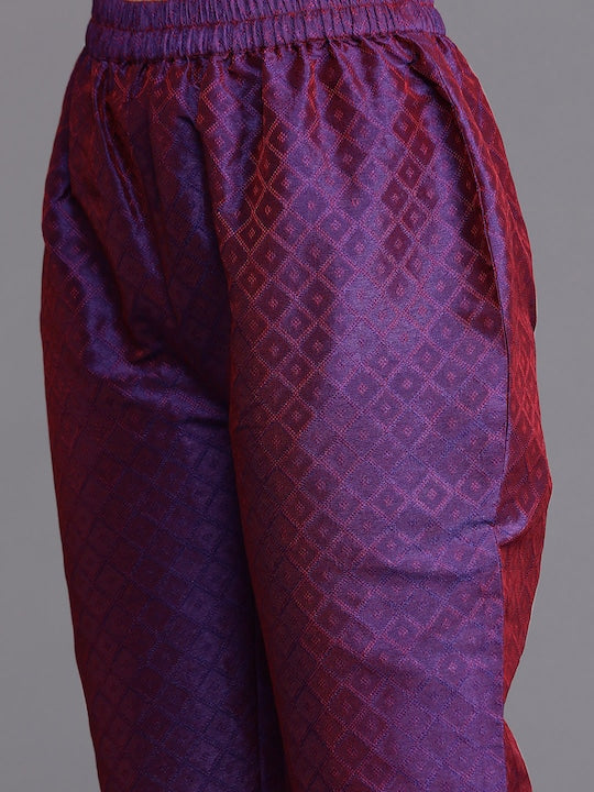 Varanga Women Purple & Gold-Toned Ethnic Motifs Embroidered Gotta Patti Kurta with Trousers & Dupatta