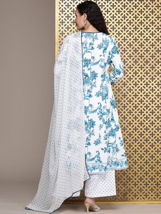 House of Pataudi Women Jashn Floral Printed Kurta With Palazzos & Dupatta