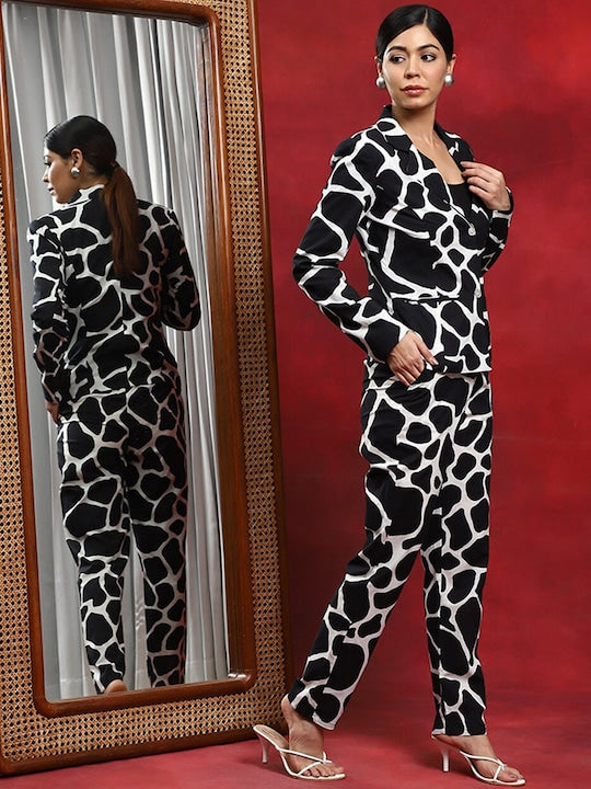 AKS Animal Printed Cotton Blazer and Trousers