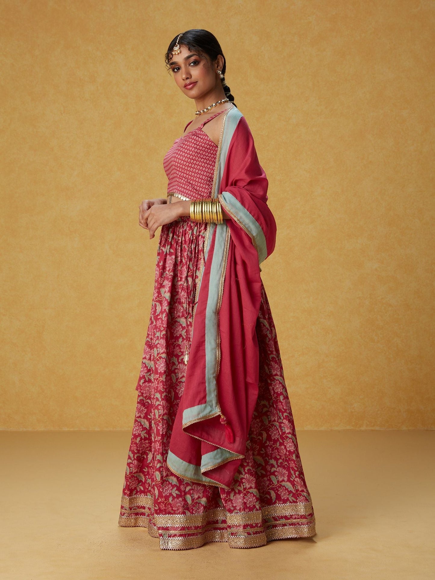 Likha Ghoomar Pink Printed Lehenga and Choli with Dupatta LIKLEH11 (Set of 3)