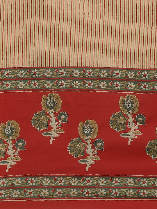 Yufta Women Red Ethnic Motifs Printed Angrakha Pure Cotton Kurta with Palazzos & Dupatta