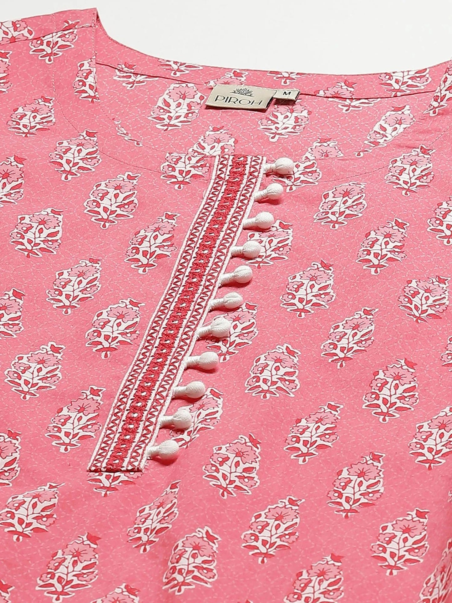 PIROH Womens Printed & Embroidered Straight Kurta Pink