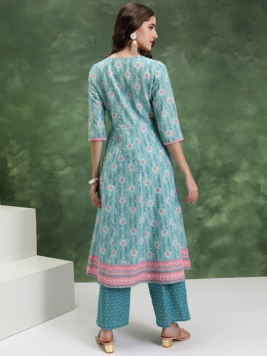 Vishudh Women Floral Printed Regular Pure Cotton Kurta with Palazzos & With Dupatta