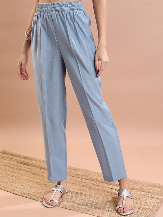 Vishudh Ethnic Motifs Embroidered Keyhole Neck Pure Cotton Kurta & Trousers With Dupatta