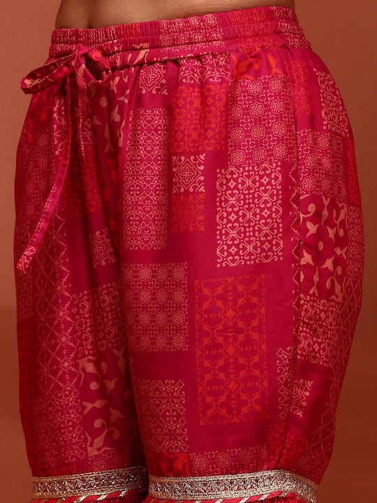 IMARA Floral Printed Anarkali Kurti & Sharara With Dupatta